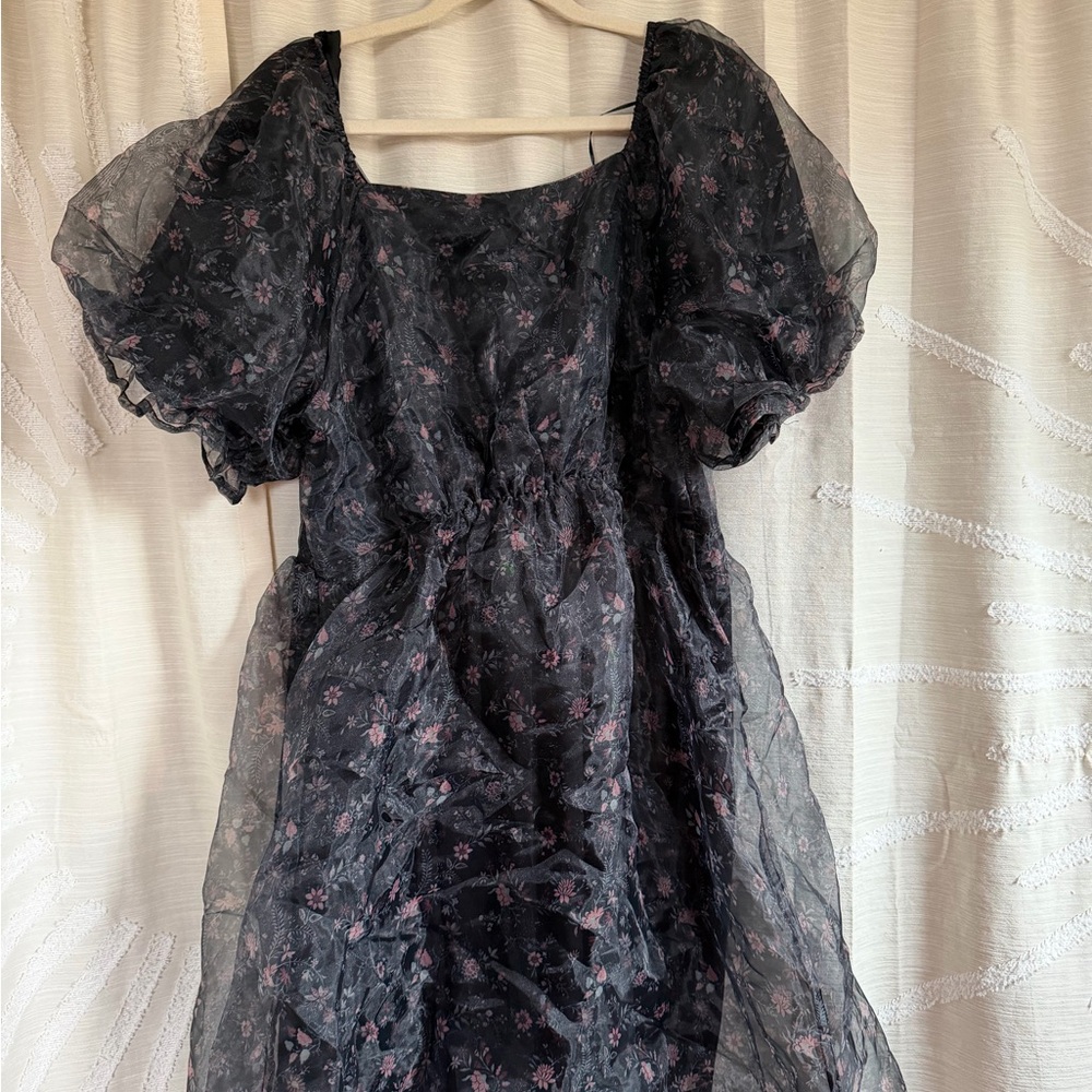 Mikarose Black Dress with Pink Floral Design
